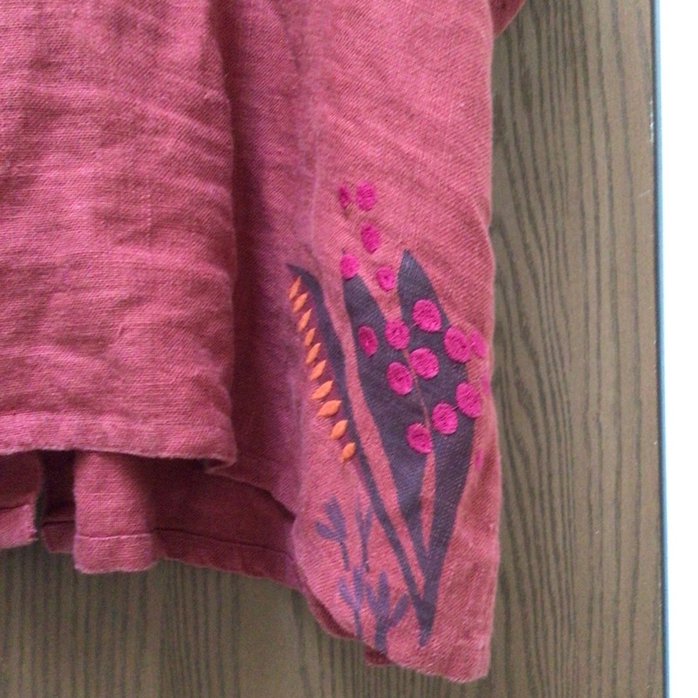 Gudrun Sjoden Red Tunic with Purple Accents, 100% linen, embroidered, sz L - Picture 6 of 13